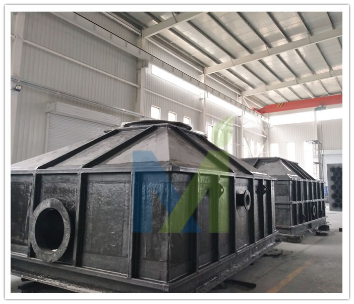 Shells of wet electrostatic precipitators that have been manufactured and are ready for shipment