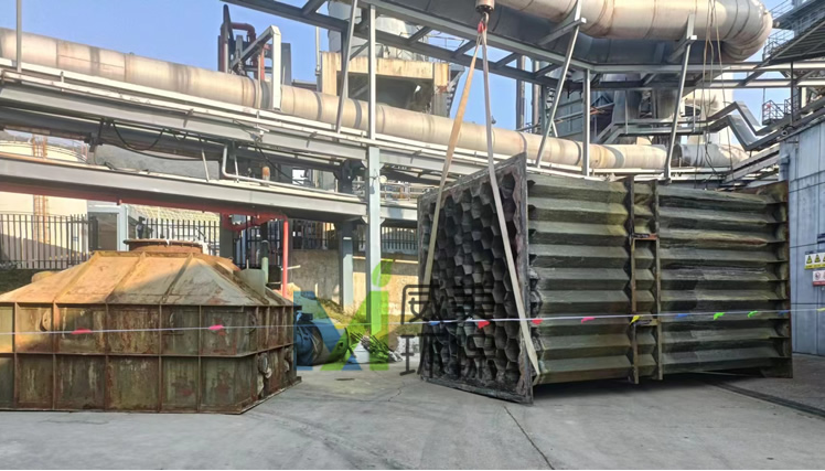 The disassembled anode system and shell of the wet electrostatic precipitator